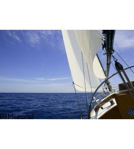 Sailboat sailing blue sea on sunny summer day Wall Mural Wall art Wall decor