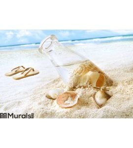 Seashells in a bottle on the beach Wall Mural Wall art Wall decor