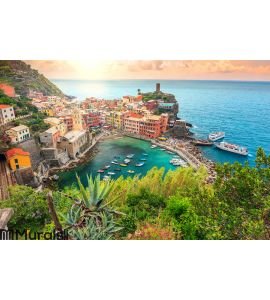 Vernazza village and stunning sunrise Wall Mural