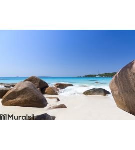 White coral beach sand and azure indian ocean Wall Mural
