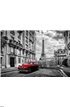 Artistic Paris, France. Eiffel Tower seen from the street with red retro limousine car. Wall Mural Wall art Wall decor