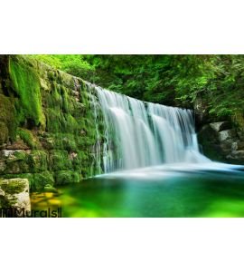 Lake Emerald Waterfalls Forest Landscape Wall Mural