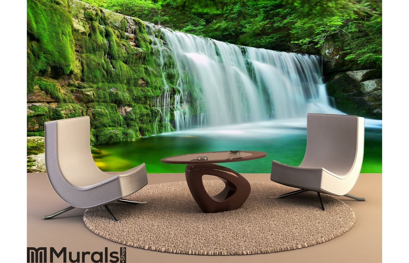 Lake Emerald Waterfalls Forest Landscape Wall Mural 