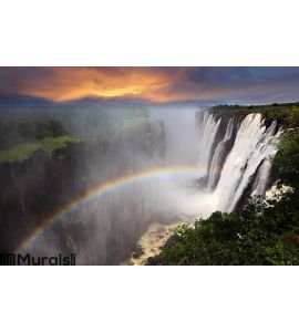 Victoria Falls sunset with rainbow, Zambia Wall Mural