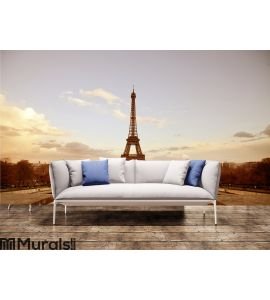 Paris sepia cityscape with Eiffel tower Wall Mural Wall art Wall decor