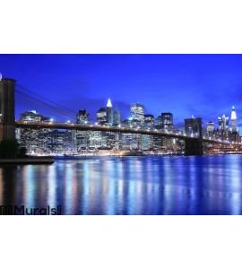 Brooklyn Bridge and Manhattan skyline At Night Wall Mural