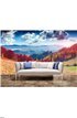 Colorful autumn landscape in the mountain village. Foggy morning Wall Mural Wall art Wall decor