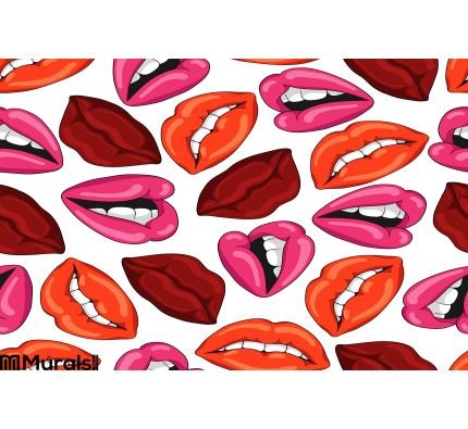 Pattern with red lips. Vector illustration. EPS10 Wall Mural Wall art Wall decor
