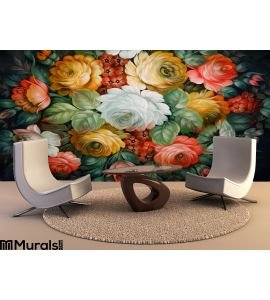 Black Tray Painted Floral Patterns Wall Mural Wall Tapestry tapestries