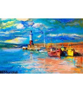 Lighthouse Boats Wall Mural Wall Tapestry tapestries