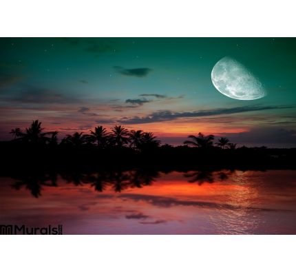 Ocean Sunset Moon Wall Mural Wall art Wall decor