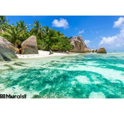 Anse Source d Argent - Beach on island La Digue in Seychelles. Destinations, sand. Wall Mural Wall Tapestry tapestries