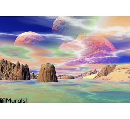 3D rendered fantasy alien planet. Rocks and sky. Mountain, picture. Wall Mural Wall Tapestry tapestries