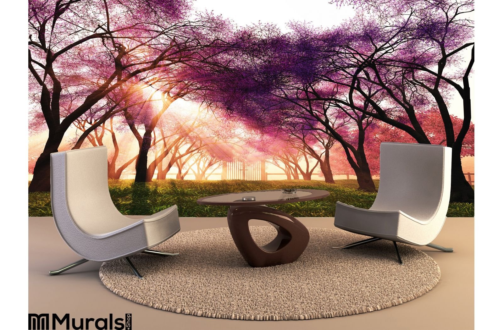 Cherry Blossoms Japanese Garden 3D render Wall Mural