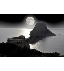 Lonely Tourist Looking Full Moon Sea Wall Mural Wall Tapestry tapestries