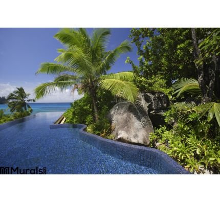 Swimming Pool Palm Trees Banyan Tree Hotel Anse Intendance Mahe Seychelles Wall Mural Wall Tapestry tapestries