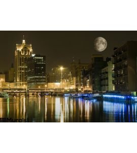 City Night Large Moon Wall Mural Wall art Wall decor