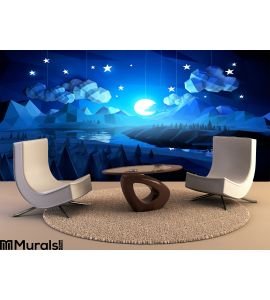 Low Poly Midnight Landscape Wall Mural Wall Tapestry tapestries