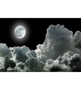 Moon Black Clouds Wall Mural