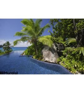 Swimming Pool Palm Trees Banyan Tree Hotel Anse Intendance Mahe Seychelles Wall Mural Wall Tapestry tapestries