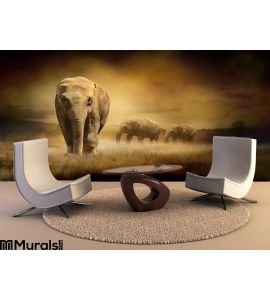 Elephants Sunset Wall Mural Wall art Wall decor