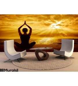 Yoga Meditation Concept Woman Silhouette Healthy Meditating Wall Mural Wall art Wall decor