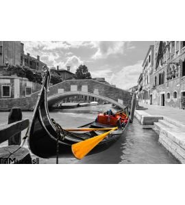 Black White Beautiful Canal Venice Selective Color Gondola Wall Mural