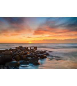 Ocean beach sunset Wall Mural