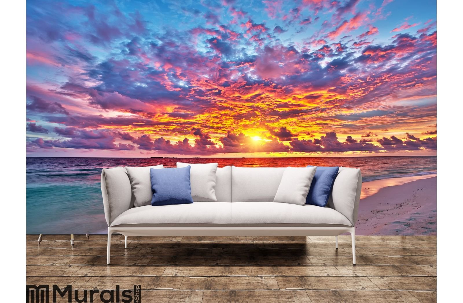 Sunset over ocean Wall Mural