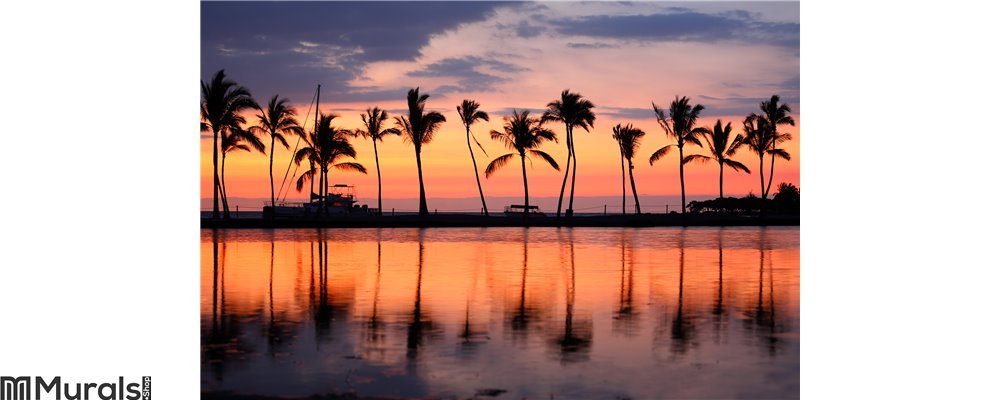 Paradise Beach Sunset Tropical Palm Trees Wall Mural