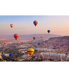 Hot air balloon flying over Cappadocia Turkey Wall Mural