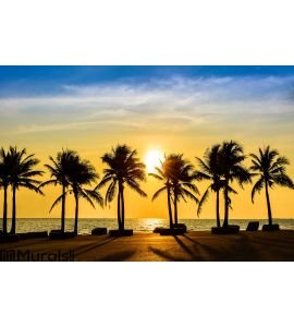 Fantastic tropical beach with palms at sunset Wall Mural Wall art Wall decor