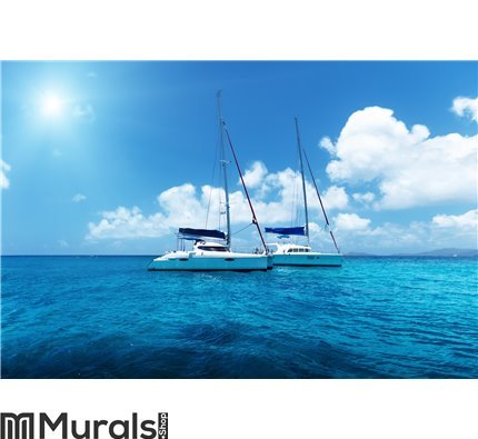 Yacht Sailing on water of ocean Wall Mural Wall art Wall decor