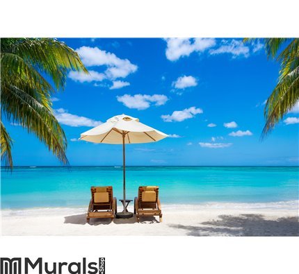 Two deckchairs on the idyllic white beach Wall Mural Wall art Wall decor