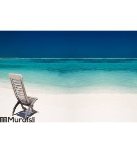Wooden canvas chair on a beautiful tropical beach Wall Mural