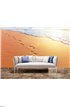 Beach, wave and footsteps at sunset time Wall Mural Wall Tapestry tapestries