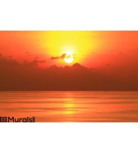 Beautiful Sun Set in The Middle of The Ocean Wall Mural Wall art Wall decor