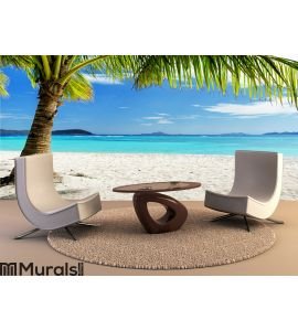 Green tree on white sand beach Wall Mural Wall art Wall decor