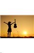 Happy woman and guitar with sunset Wall Mural Wall art Wall decor